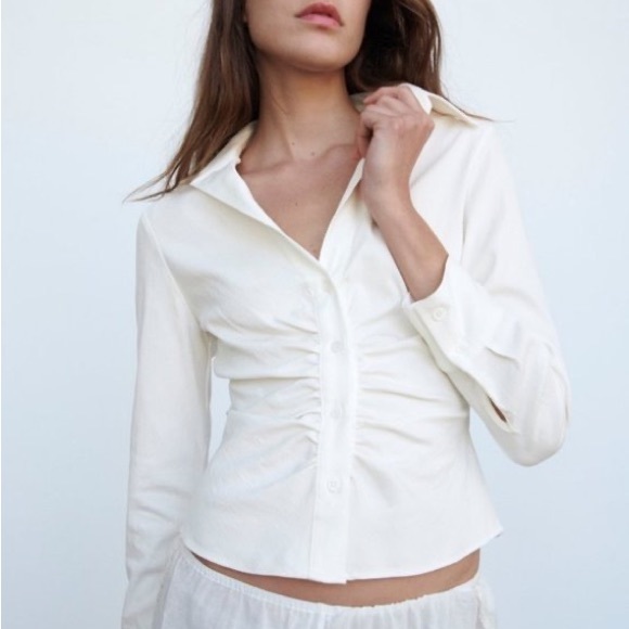 Zara Tops - Zara White Rouged Button Down Shirt